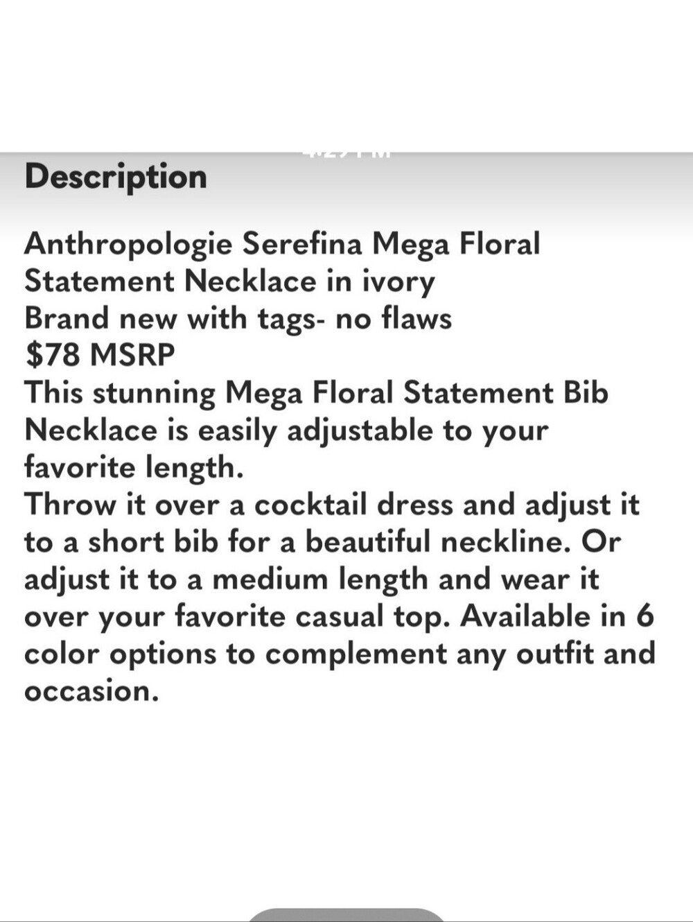 ANTHROPOLOGIE Serafina Mega Daisy Floral Statement Bib Necklace White SRP$78 NWT - Picture 5 of 5